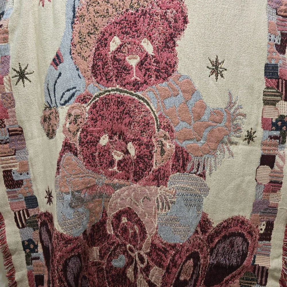 Cozy Teddy Bear Family Woven Throw Tapestry Blanket Christmas Holiday Home Decor